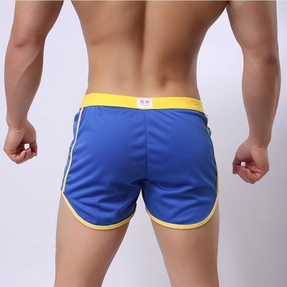 Men's Retro Gym Shorts Trunks with Pouch Blue - Picture 4 of 7